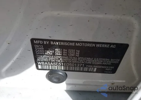 2014 BMW 528I from USA, damaged, VIN WBA5A5C51ED501371